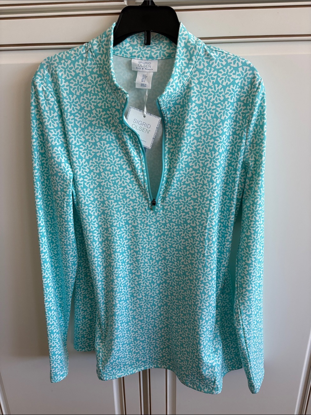 NWT Sigrid Olsen Aqua Printed Quarter-Zip Pullover SZ Small